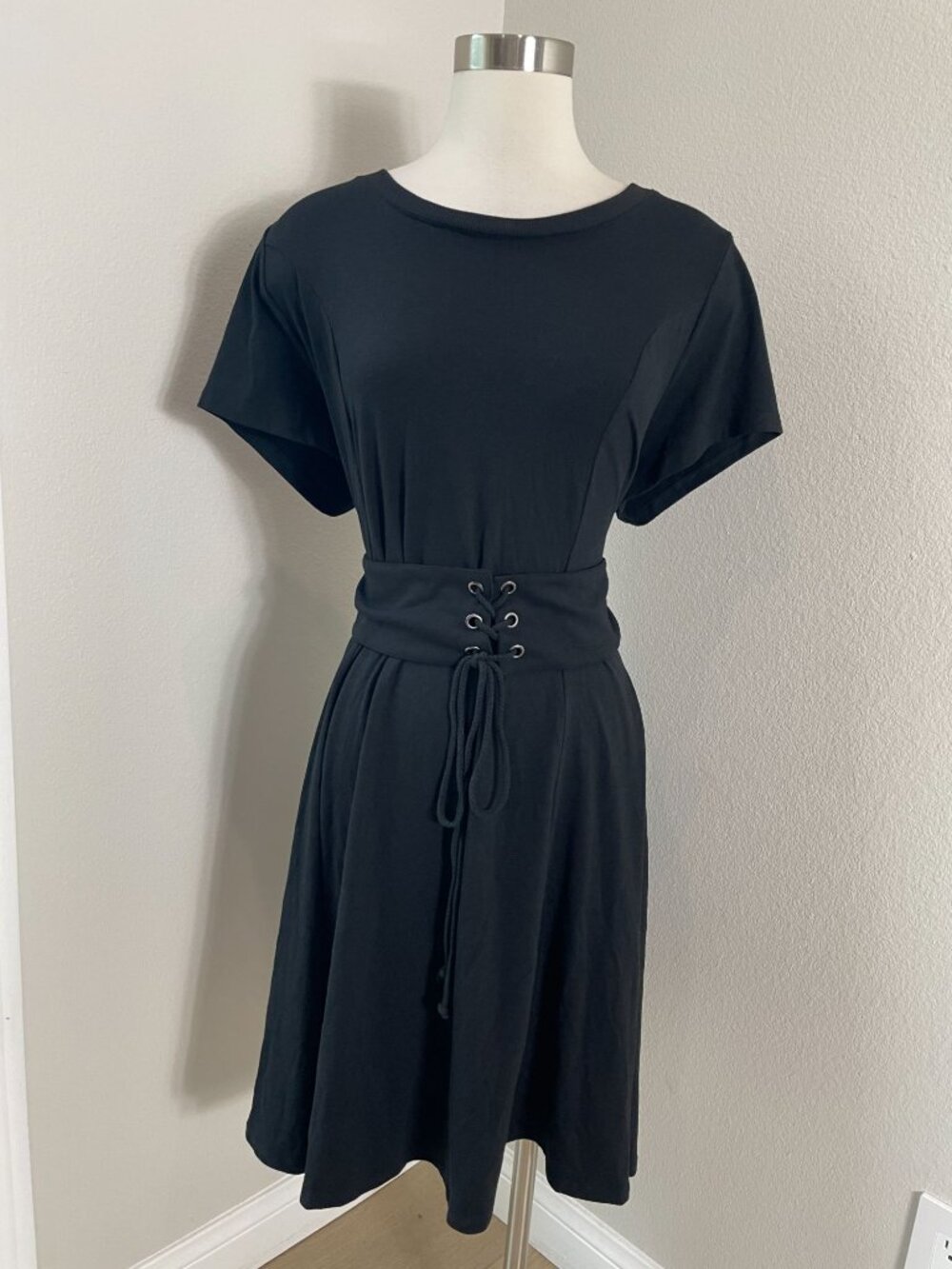 NEW Torrid Womens Plus 3X Black Lace Up Corset Short‎ Sleeve T Shirt Dress